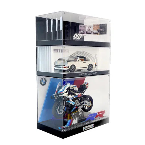 Premium M-Size Display Case for LEGO® 42130 BMW M 1000 RR | 3-Layer 3D Acrylic Backdrop | No-Assembly Magnetic Case