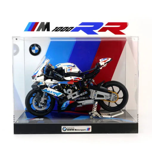 Premium M-Size Display Case for LEGO® 42130 BMW M 1000 RR | 3-Layer 3D Acrylic Backdrop | No-Assembly Magnetic Case