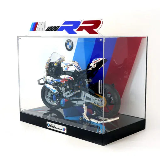 Premium M-Size Display Case for LEGO® 42130 BMW M 1000 RR | 3-Layer 3D Acrylic Backdrop | No-Assembly Magnetic Case