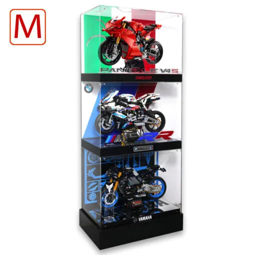 Premium M-Size Display Case for LEGO® 42130 BMW M 1000 RR | 3-Layer 3D Acrylic Backdrop | No-Assembly Magnetic Case