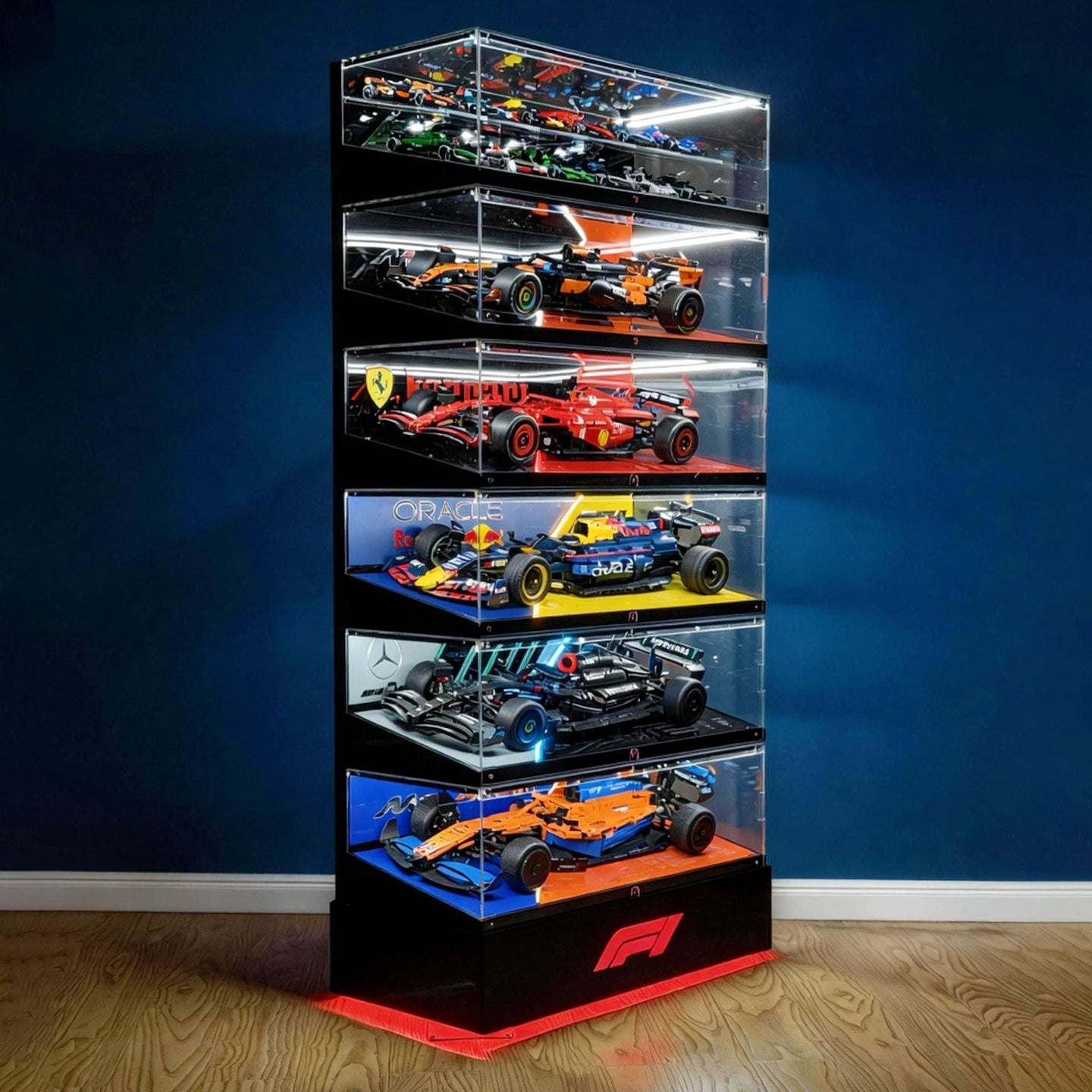 Stackable XL F1 Display Case for LEGO® Technic | Dustproof Magnetic Door & Lighted Base