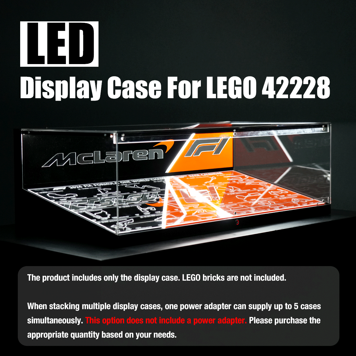 Stackable XL F1 Display Case for LEGO® Technic | Dustproof Magnetic Door & Lighted Base