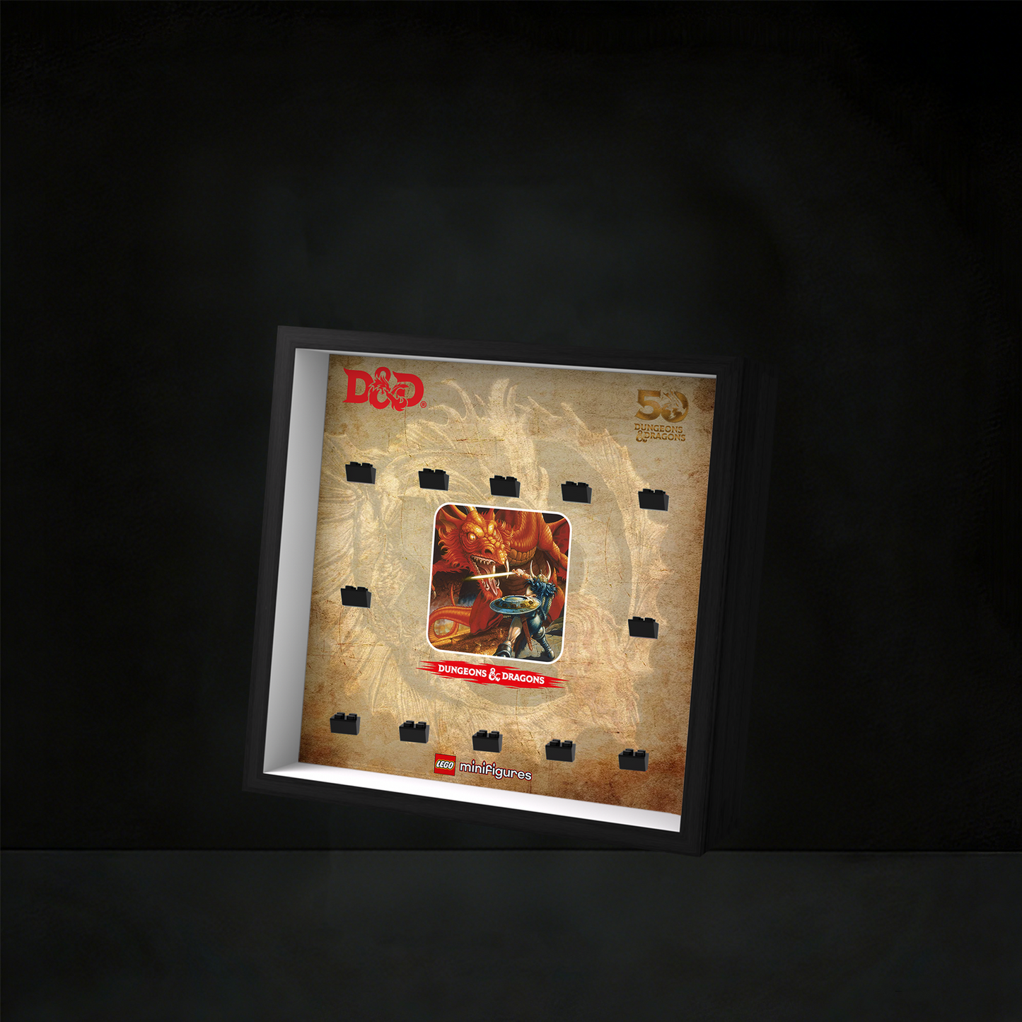 Premium Wooden Wall Display Frame Compatible with LEGO® Minifigures Dungeons &amp; Dragons® 71047