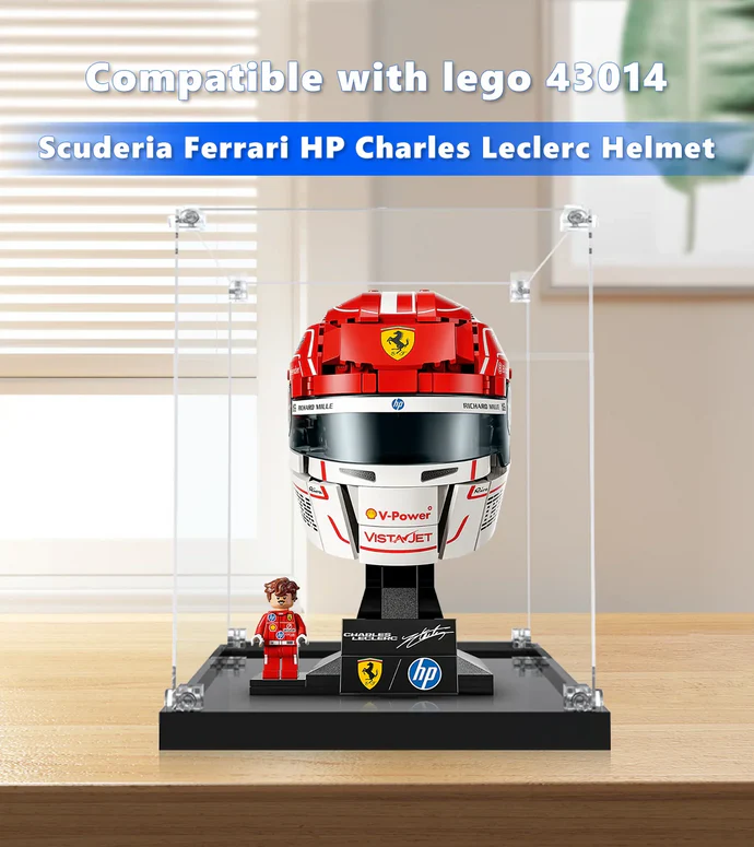 Premium Display Case for LEGO® 43014 Charles Leclerc Ferrari Helmet | Museum-Grade Acrylic Box | Dust-Proof & UV Protection
