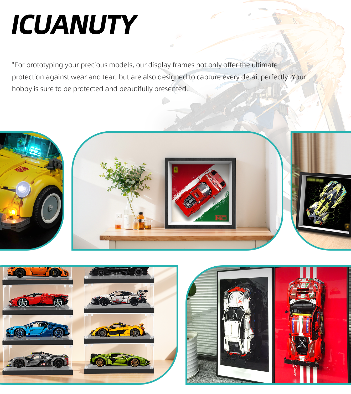 Premium Aluminum Alloy Wall Display Frame Compatible with LEGO® Speed Champions 76934