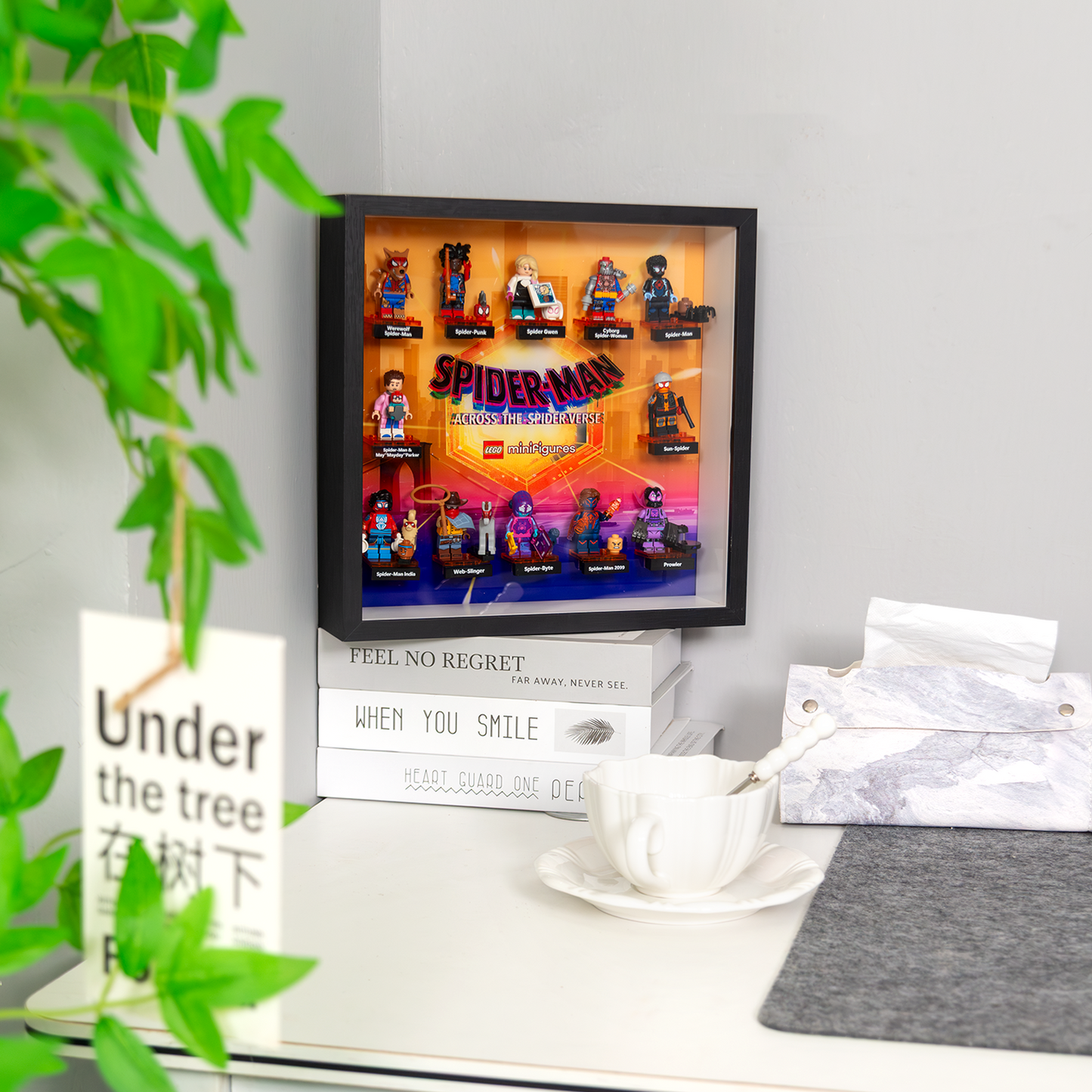 Premium Wooden Wall Display Frame Compatible with LEGO® Minifigures Marvel Spider-Man: Across the Spider-Verse 71050