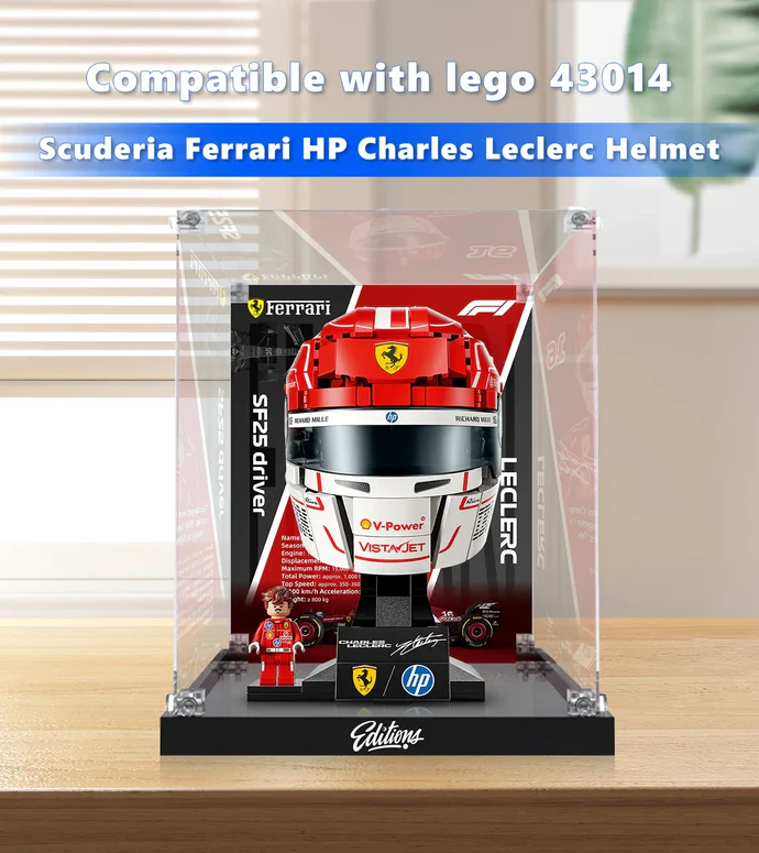 Premium Display Case for LEGO® 43014 Charles Leclerc Ferrari Helmet | Museum-Grade Acrylic Box | Dust-Proof & UV Protection