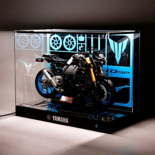 Premium LED Display Case for LEGO® 42159 Yamaha MT-10 SP | M-Size Stackable Case with Conductive Power Tabs | Mirror Base
