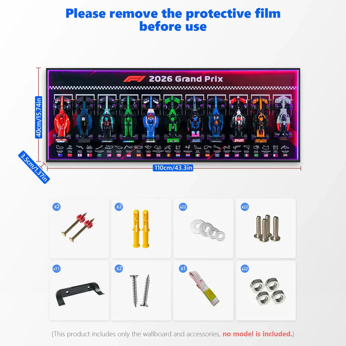 Premium Wall Display Frame for F1 Models, Compatible with LEGO Speed Champions 2026 Series, Panoramic 110cm Aluminum Frame for Full Grid Showcase