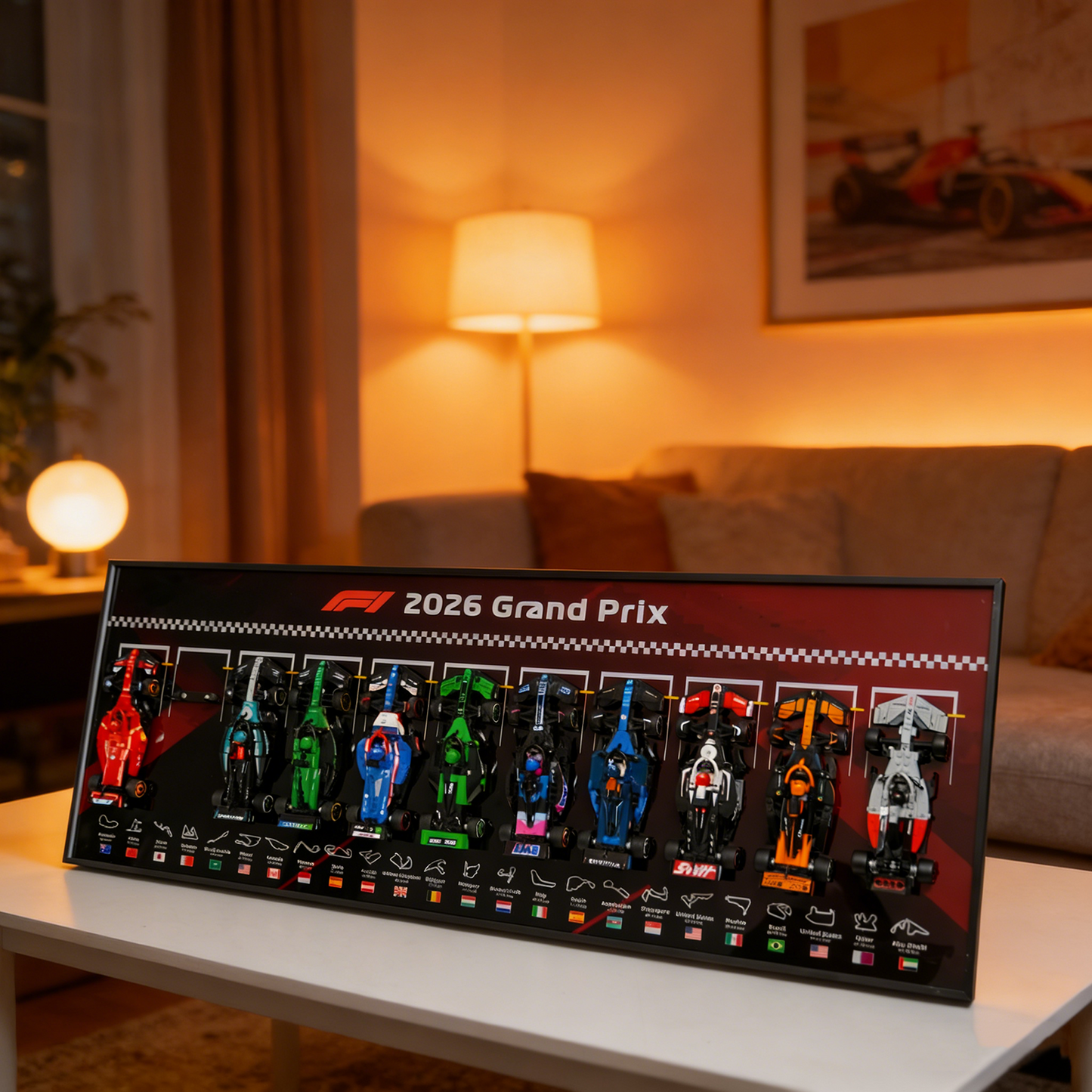 Premium 11-in-1 Panoramic Wall Display Frame Compatible with 2026 LEGO® Speed Champions F1® Series