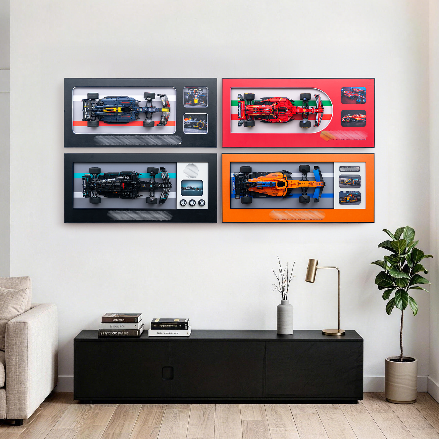 Premium 3D Wall Display Frame for F1 Models, Compatible with LEGO Technic, Aluminum Frame with HD Printed Backdrop for Red Bull