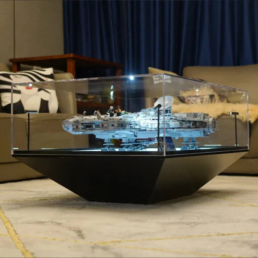 Premium Floor-Standing LED Display Case for LEGO® 75192 UCS Millennium Falcon | Coffee Table Style | Hyperspace Jump Lighting