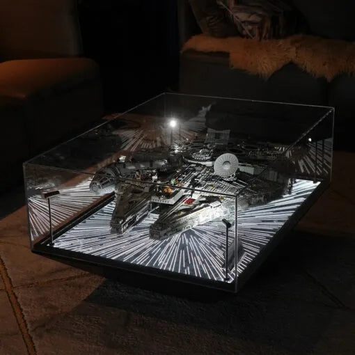 Premium Floor-Standing LED Display Case for LEGO® 75192 UCS Millennium Falcon | Coffee Table Style | Hyperspace Jump Lighting