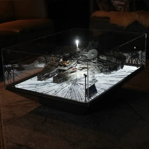 Premium Floor-Standing LED Display Case for LEGO® 75192 UCS Millennium Falcon | Coffee Table Style | Hyperspace Jump Lighting