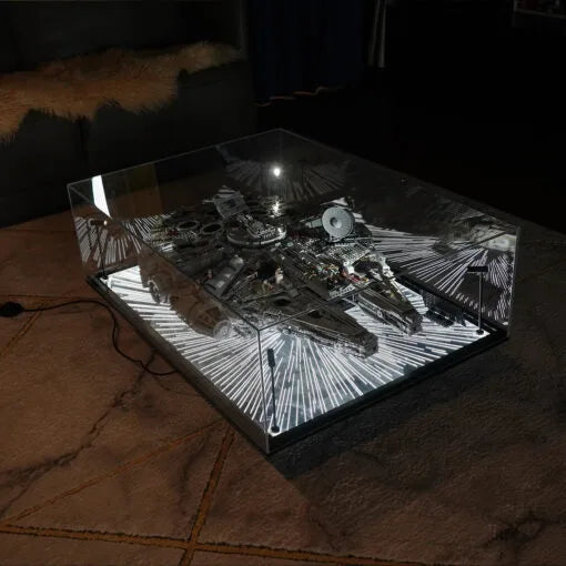Premium Floor-Standing LED Display Case for LEGO® 75192 UCS Millennium Falcon | Coffee Table Style | Hyperspace Jump Lighting