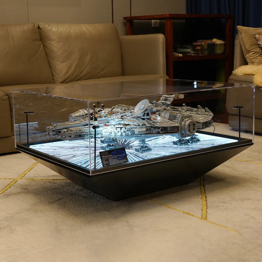Premium Floor-Standing LED Display Case for LEGO® 75192 UCS Millennium Falcon | Coffee Table Style | Hyperspace Jump Lighting