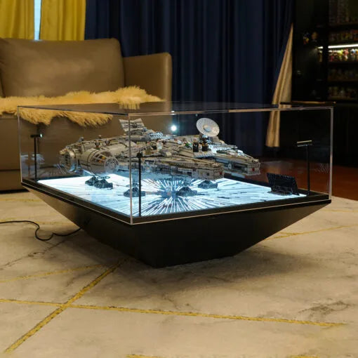 Premium Floor-Standing LED Display Case for LEGO® 75192 UCS Millennium Falcon | Coffee Table Style | Hyperspace Jump Lighting