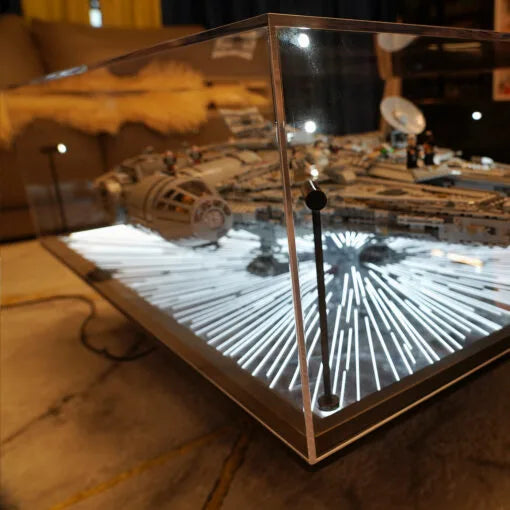 Premium Floor-Standing LED Display Case for LEGO® 75192 UCS Millennium Falcon | Coffee Table Style | Hyperspace Jump Lighting