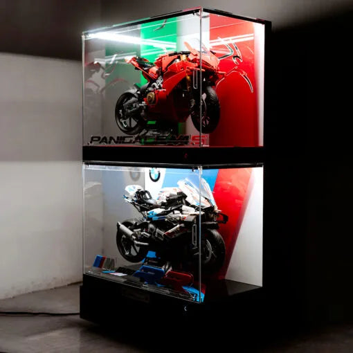 Premium LED Display Case for LEGO® 42202 Ducati Panigale V4 | M-Size Stackable Case with Conductive Power Tabs | Italian Edition