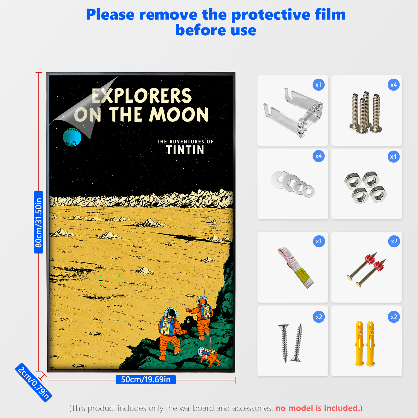 Premium Wall Mount Display Backdrop Board for LEGO Ideas 21367 Tintin Moon Rocket | 3D Acrylic Floating Showcase Plaque for LEGO 21367