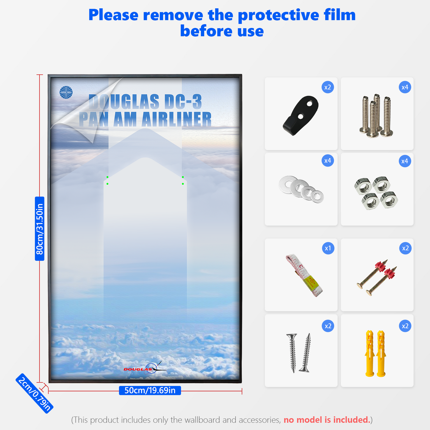 Premium Wall Mount Display Backdrop Board for LEGO Icons 11378 Douglas DC-3 Pan Am Passenger Plane | 3D Acrylic Floating Airplane Showcase Frame Plaque