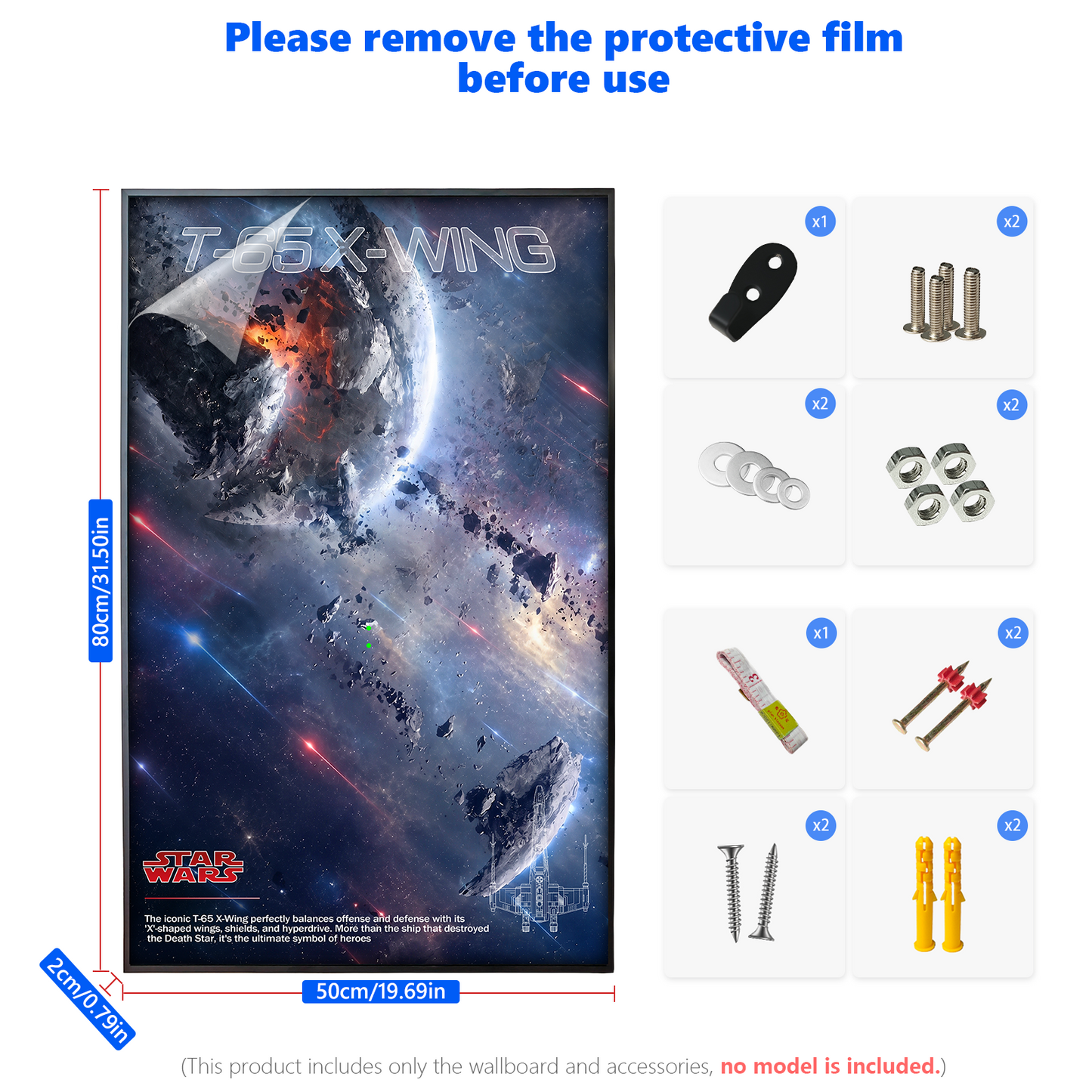 Premium Wall Mount Display Backdrop Board for LEGO Star Wars UCS 75355 X-Wing Starfighter | 3D Floating T-65 Fighter Plaque Frame Art