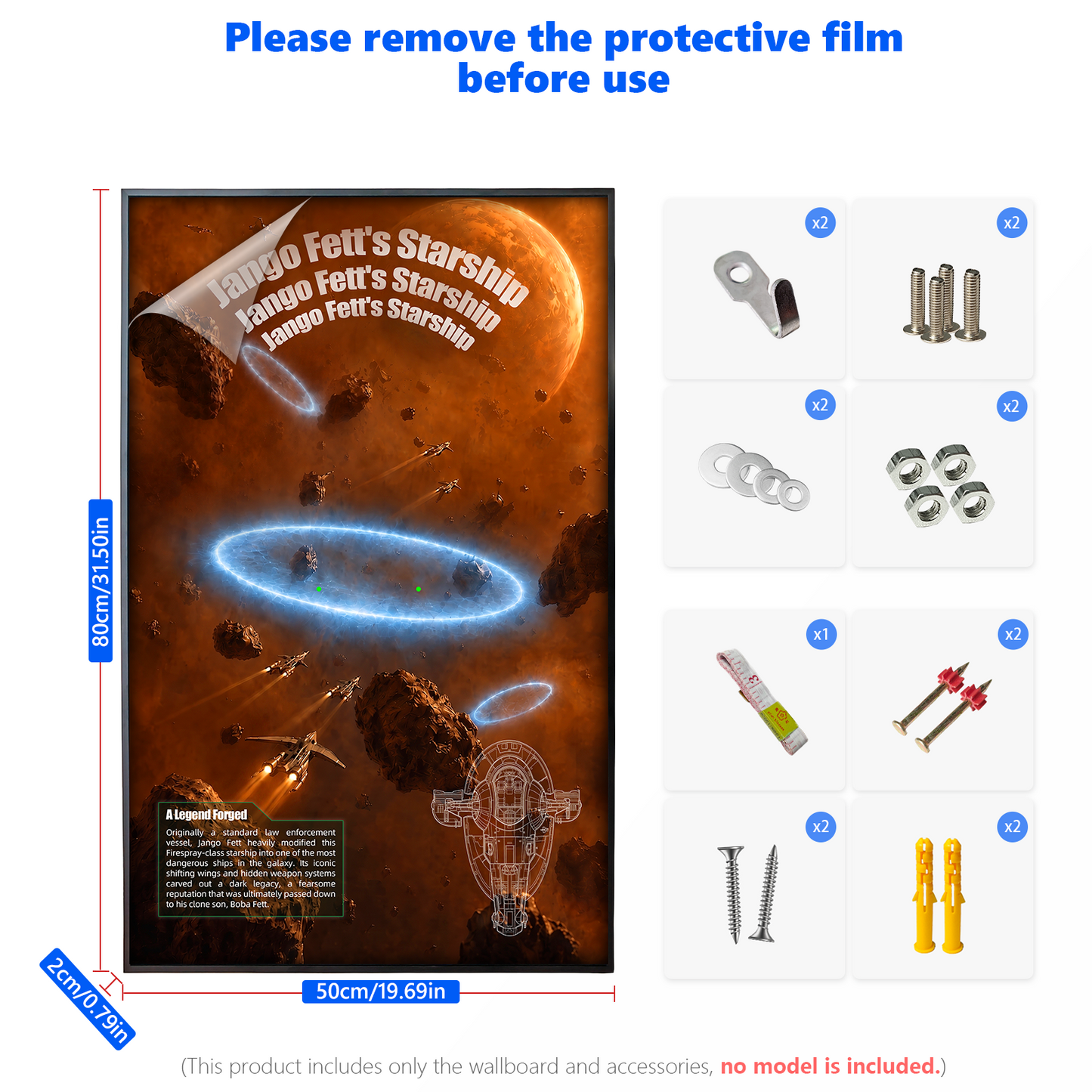 Premium Wall Mount Display Backdrop Board for LEGO Star Wars 75409 Jango Fett's Starship | 3D Acrylic Floating Firespray-class Aircraft Plaque