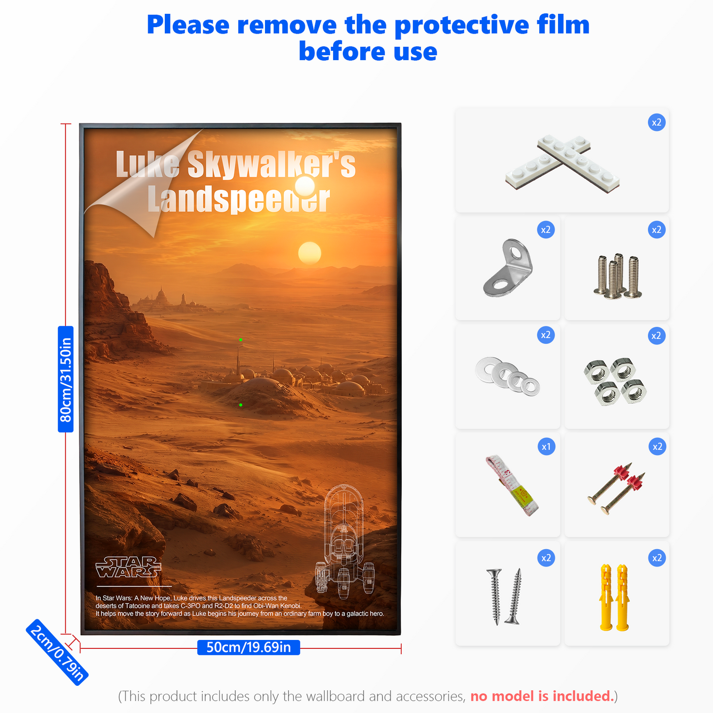 Premium Wall Mount Display Backdrop Board for LEGO Star Wars UCS 75341 Luke Skywalker's Landspeeder | 3D Floating X-34 Vehicle Plaque Frame Art