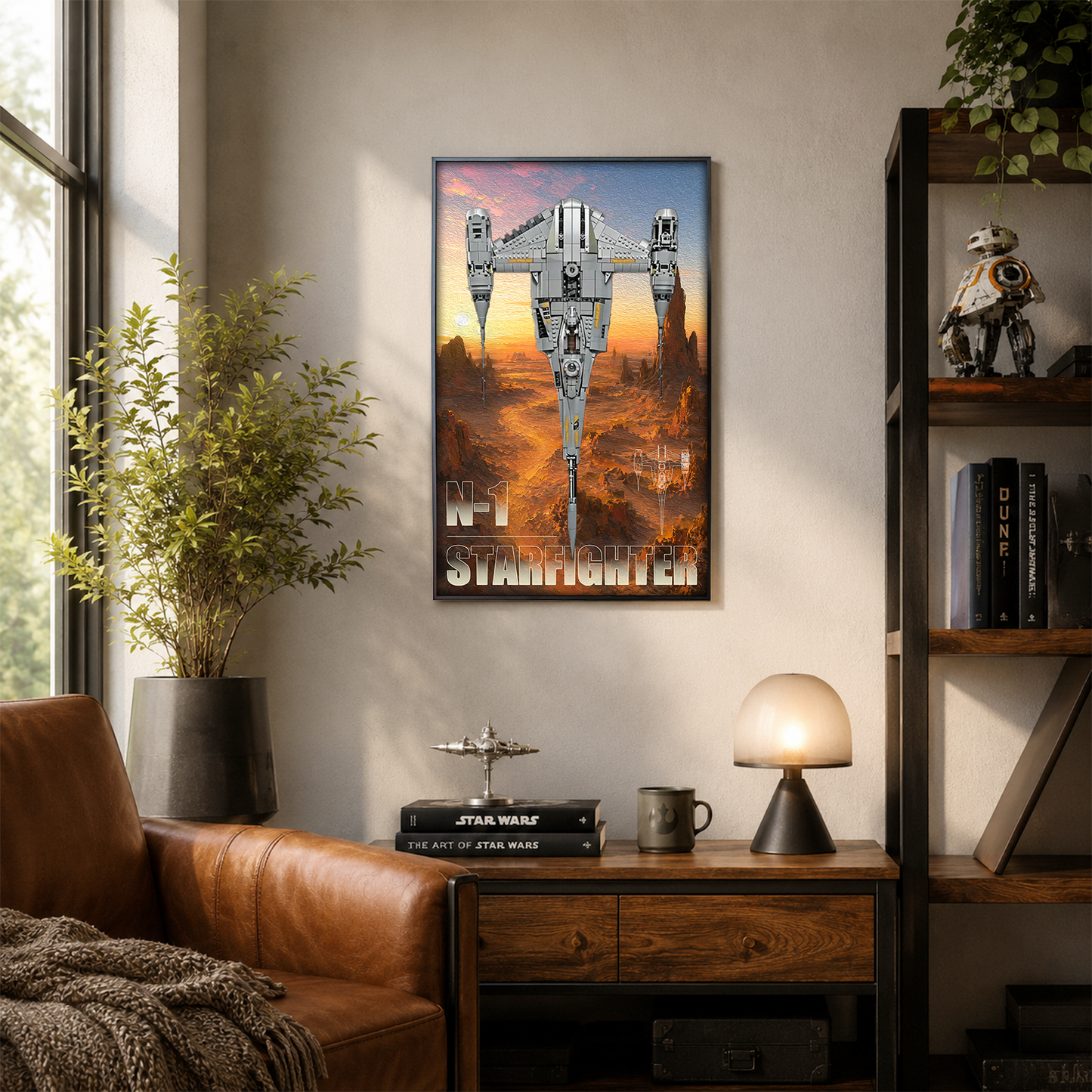 Premium Wall Mount Display Backdrop Board for LEGO Star Wars 75442 The Mandalorian's N-1 Starfighter | 3D Acrylic Floating UCS Showcase Frame Plaque