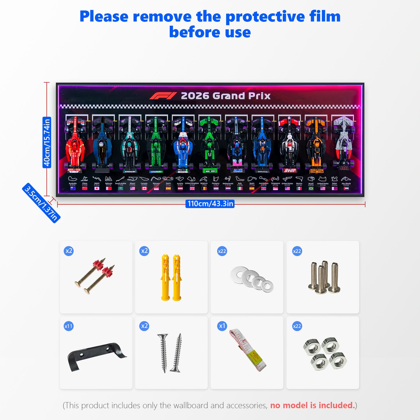 Premium 11-in-1 Panoramic Wall Display Frame Compatible with 2026 LEGO® Speed Champions F1® Series