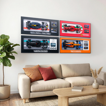 Premium 3D Wall Display Frame for F1 Models, Compatible with LEGO Technic, Aluminum Frame with HD Printed Backdrop for Red Bull