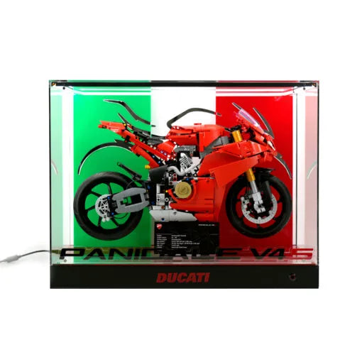 Premium LED Display Case for LEGO® 42202 Ducati Panigale V4 | M-Size Stackable Case with Conductive Power Tabs | Italian Edition