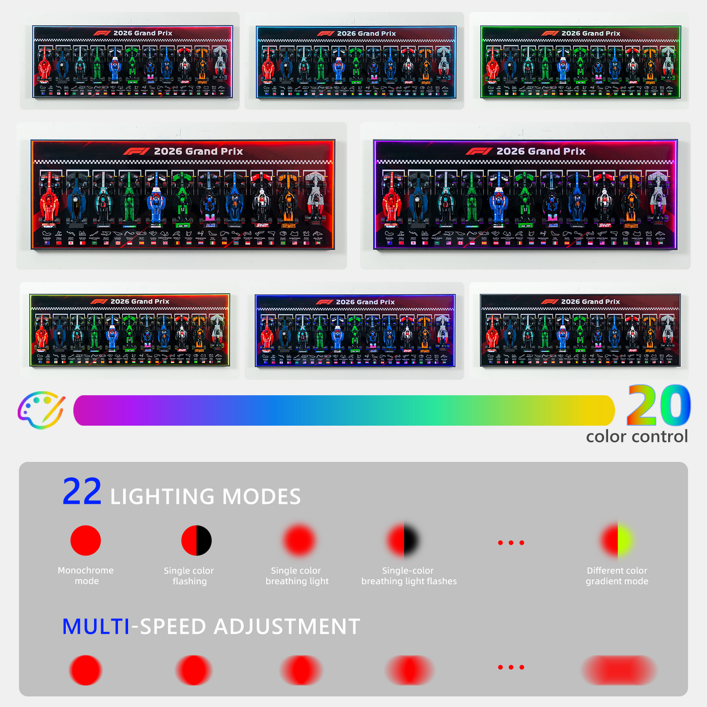 Premium 11-in-1 Panoramic Wall Display Frame Compatible with 2026 LEGO® Speed Champions F1® Series