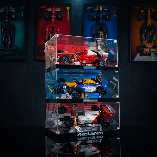 Universal F1 Display Case for LEGO® Icons 10330, 10353 & 11375 | Museum-Grade Stackable Acrylic Box | Dust-Proof UV Protection