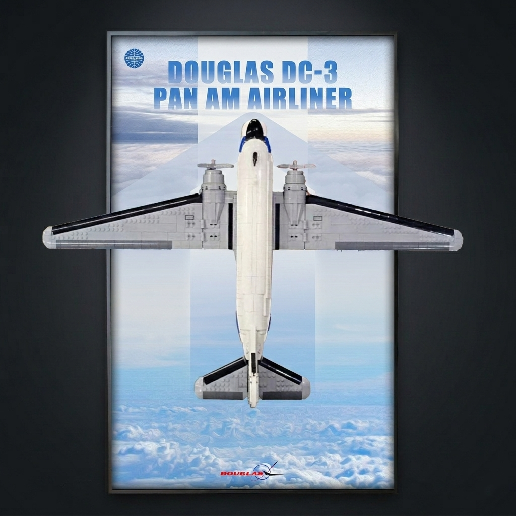 Premium Wall Mount Display Backdrop Board for LEGO Icons 11378 Douglas DC-3 Pan Am Passenger Plane | 3D Acrylic Floating Airplane Showcase Frame Plaque