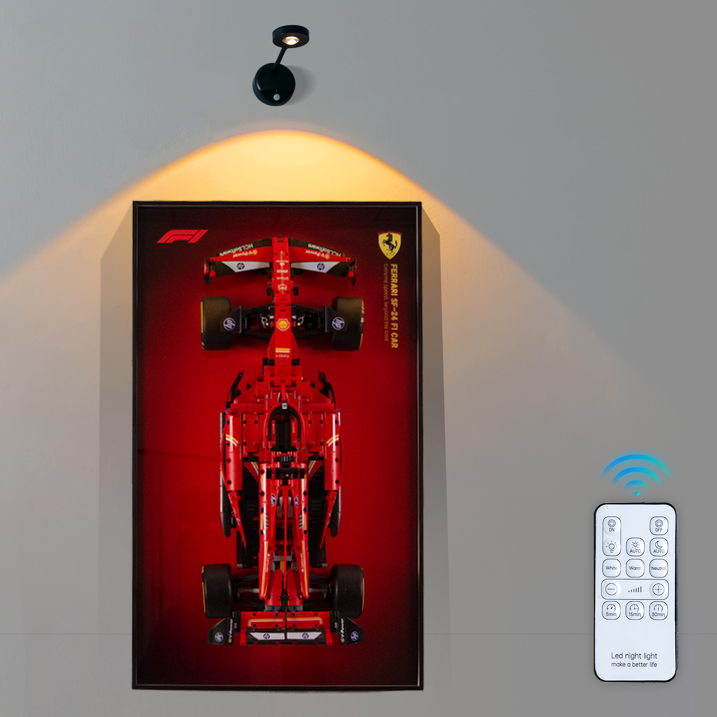Wireless LED Spotlight for LEGO® Display Frames | Rechargeable Motion Sensor Wall Light with Remote | 3 Color Temperatures