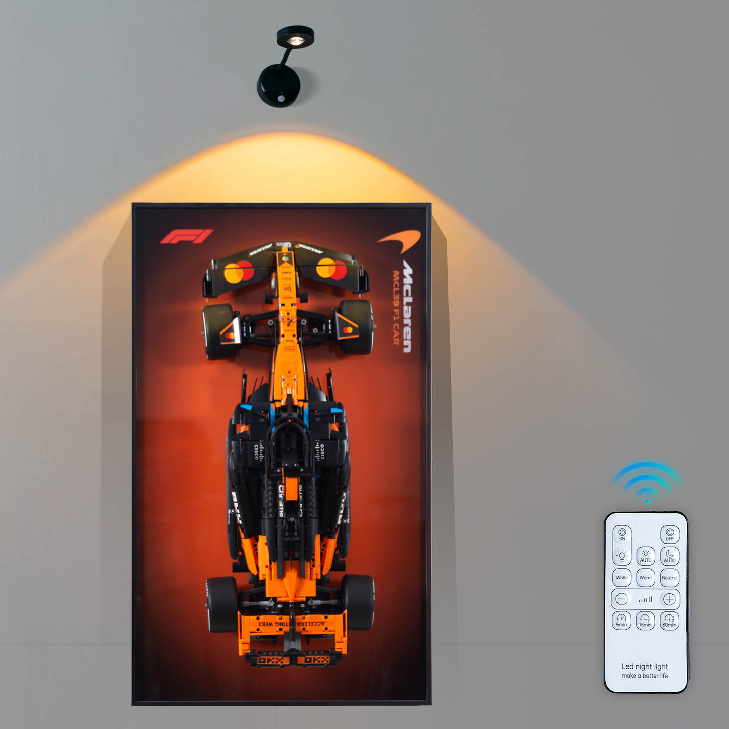 Wireless LED Spotlight for LEGO® Display Frames | Rechargeable Motion Sensor Wall Light with Remote | 3 Color Temperatures