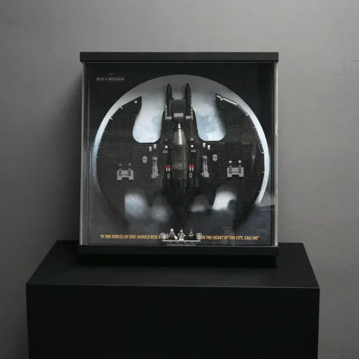 Premium Pine Wood LED Display Case for LEGO® 76161 Batman 1989 Batwing | Sliding Acrylic Door | Wall-Mountable Gallery Case