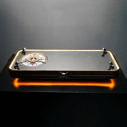 Premium Wooden Base LED Display Case for LEGO® 10365 Black Pearl | Beech Wood & Mirror Finish | Aztec Gold Engraved Acrylic Case