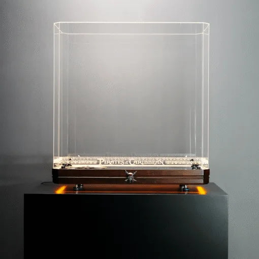 Premium Wooden Base LED Display Case for LEGO® 10365 Black Pearl | Beech Wood & Mirror Finish | Aztec Gold Engraved Acrylic Case