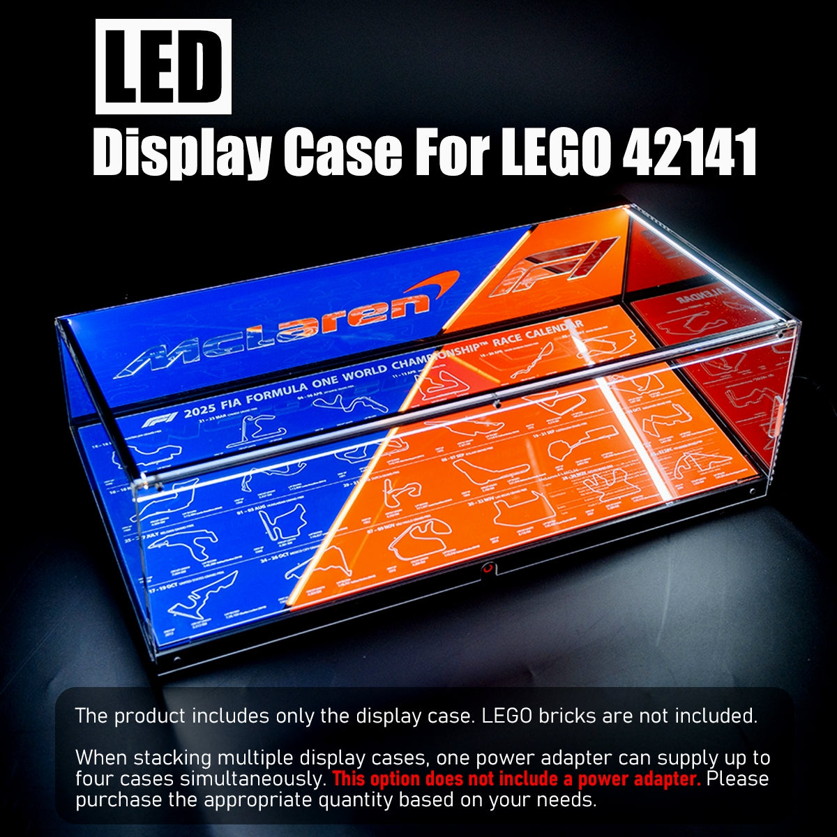 Stackable XL F1 Display Case for LEGO® Technic | Dustproof Magnetic Door & Lighted Base