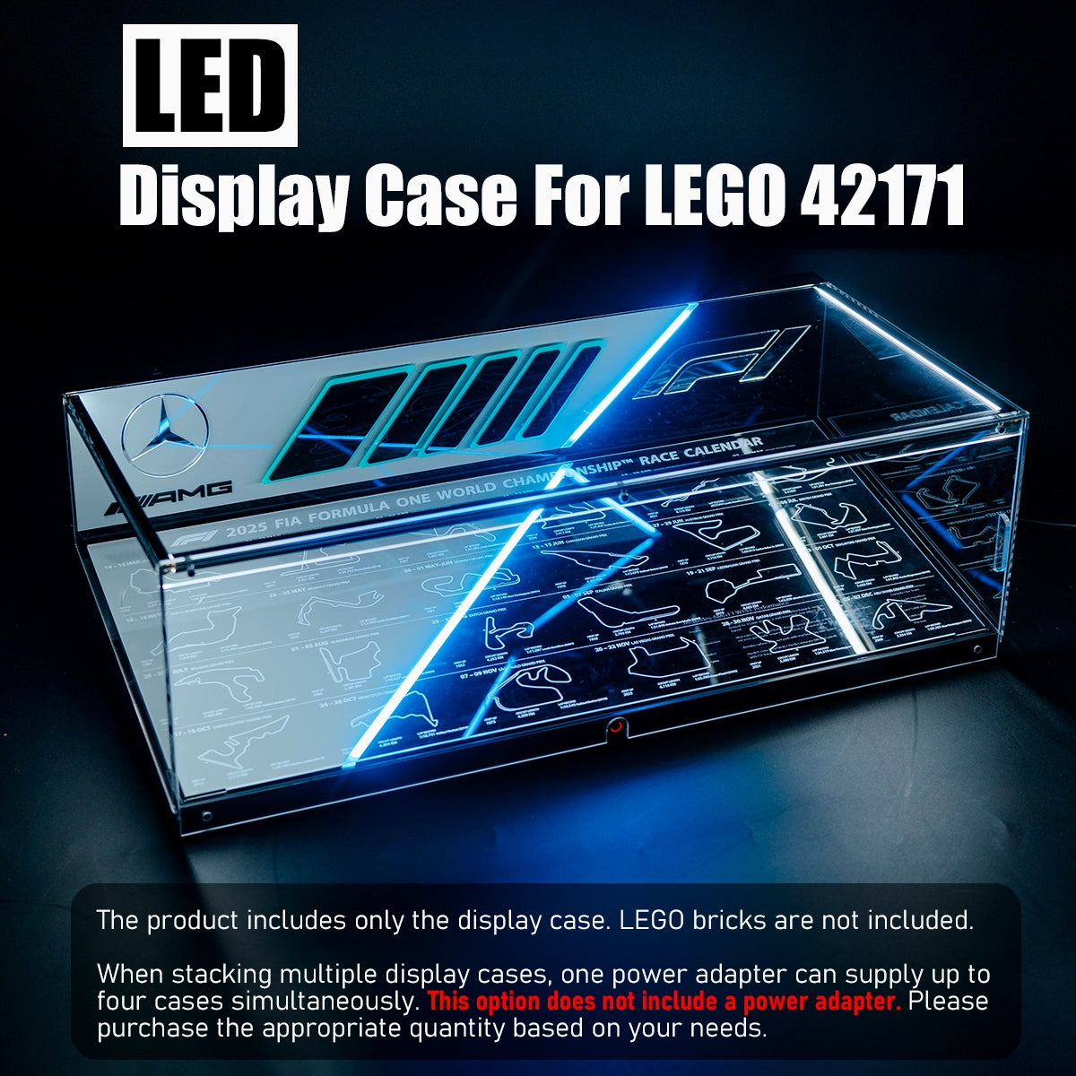 Stackable XL F1 Display Case for LEGO® Technic | Dustproof Magnetic Door & Lighted Base