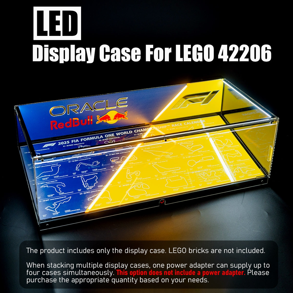 Stackable XL F1 Display Case for LEGO® Technic | Dustproof Magnetic Door & Lighted Base