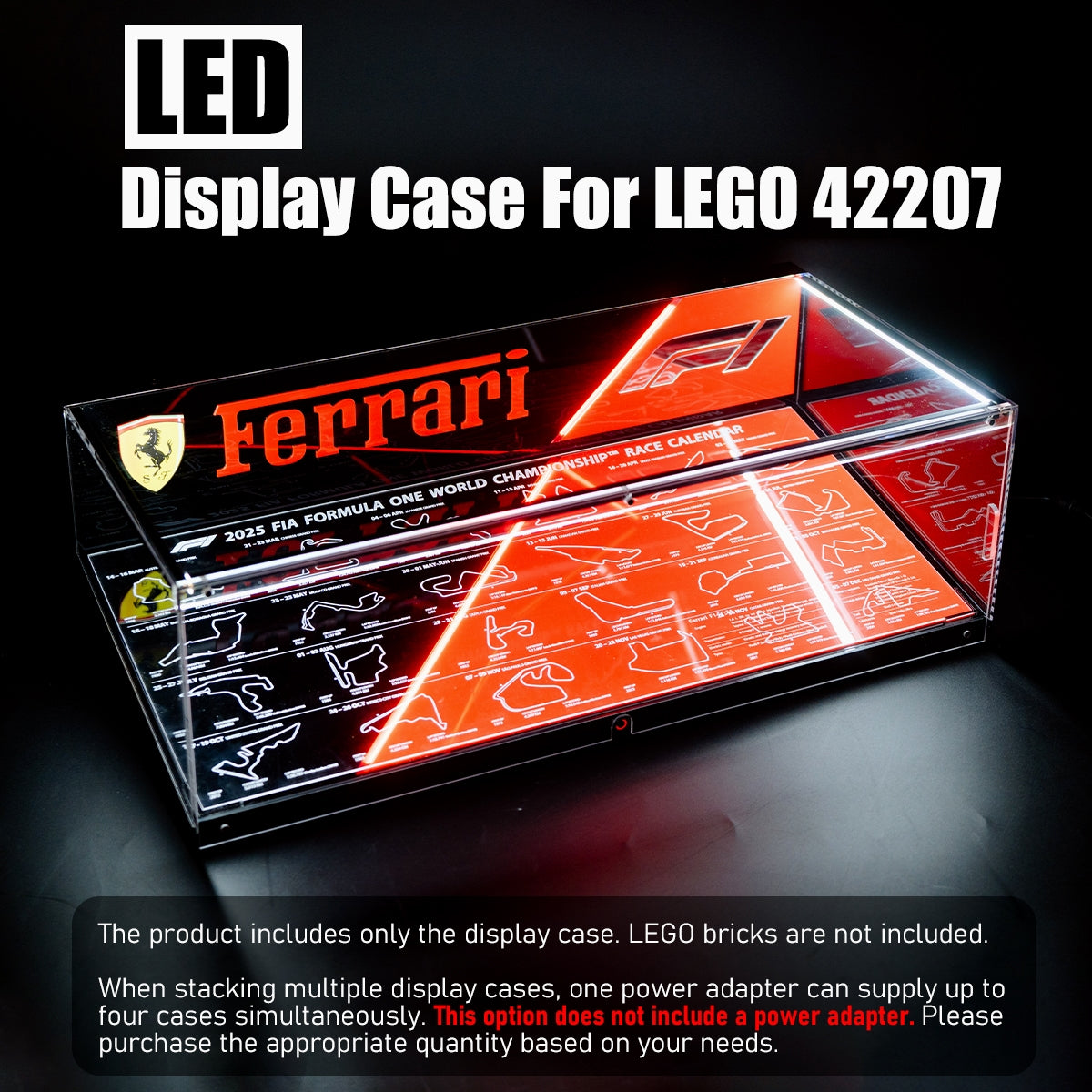Stackable XL F1 Display Case for LEGO® Technic | Dustproof Magnetic Door & Lighted Base