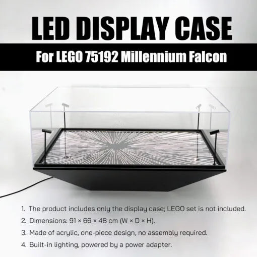 Premium Floor-Standing LED Display Case for LEGO® 75192 UCS Millennium Falcon | Coffee Table Style | Hyperspace Jump Lighting