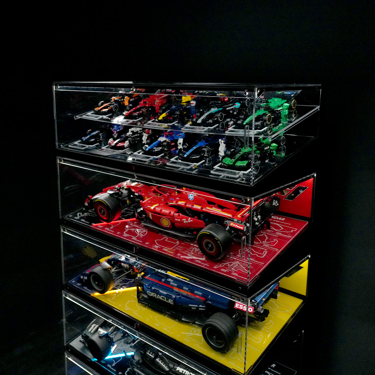 Stackable XL F1 Display Case for LEGO® Technic | Dustproof Magnetic Door & Lighted Base