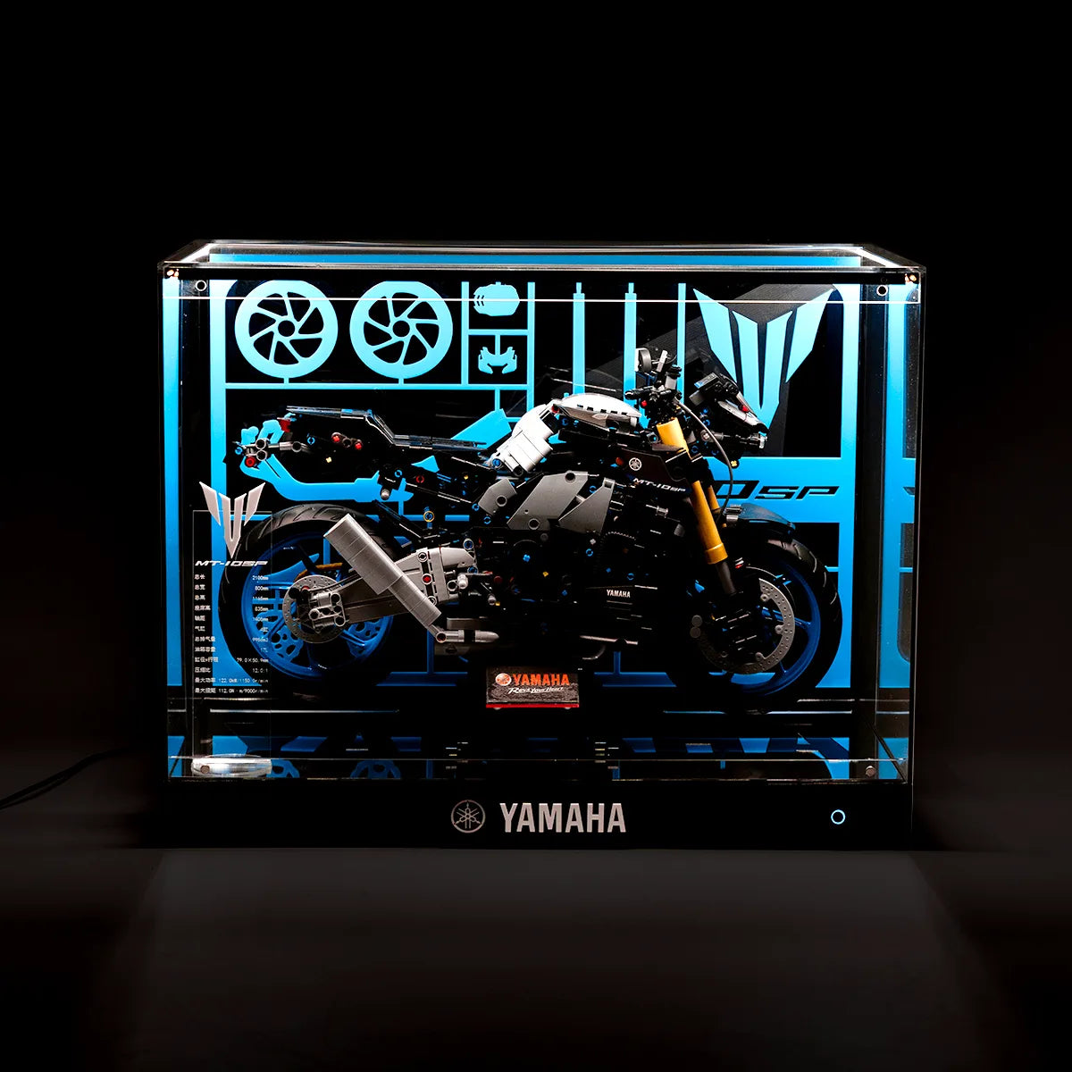 Premium LED Display Case for LEGO® 42159 Yamaha MT-10 SP | M-Size Stackable Case with Conductive Power Tabs | Mirror Base