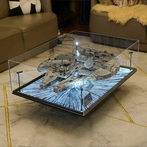 Premium Floor-Standing LED Display Case for LEGO® 75192 UCS Millennium Falcon | Coffee Table Style | Hyperspace Jump Lighting