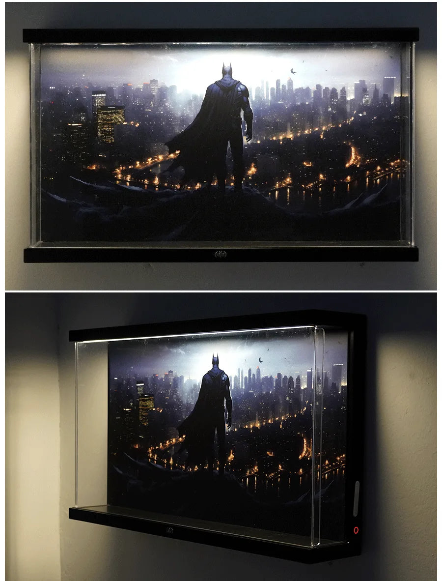 Premium Pine Wood LED Display Case for LEGO® 76271 Gotham City | Sliding Acrylic Door | Integrated Power Bank Compartment