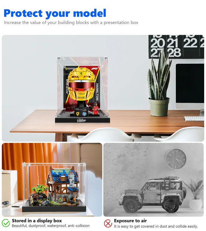 Premium LED Display Case for LEGO® 43022 Ferrari Lewis Hamilton Helmet | Museum-Grade Acrylic Box | Dust-Proof & UV Protection